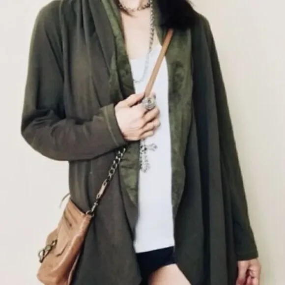 Anthropologie Morrison Draped Fleece Cardigan By DREW Olive Green -Medium - NWOT - Picture 1 of 7